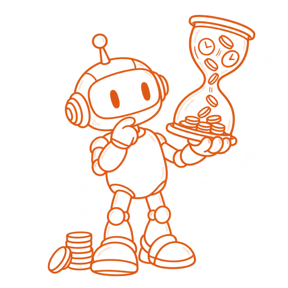 The TintoAI robot studies an hourglass in which coins fall instead of sand