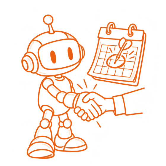 The TintoAI robot shakes hands with a person beside a calendar with one day marked by a dart